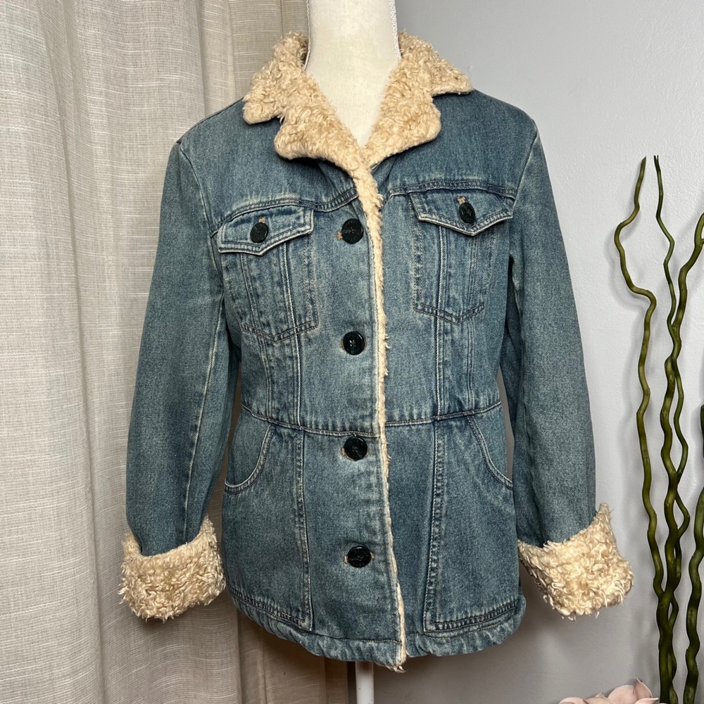 Esprit Blue Denim Jean Jacket with Cream Sherpa Trim